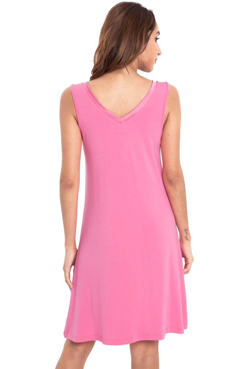 GYS Womens Bamboo-Derived Viscose Nightgowns Soft Sleeveless V Neck Nightdress Lightweight Sleep Shirt S-4XP, Raspberry Pink, Medium - Image 4
